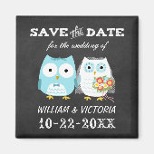 カワイオウルズ結婚の黒板スタイル日付を保存 マグネット (正面)