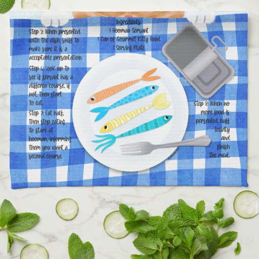 カワイオレンおもしろいジキャットブレックファーストレシピ キッチンタオル (折り畳み)