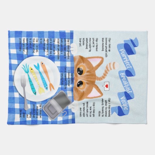 カワイオレンおもしろいジキャットブレックファーストレシピ キッチンタオル (横)