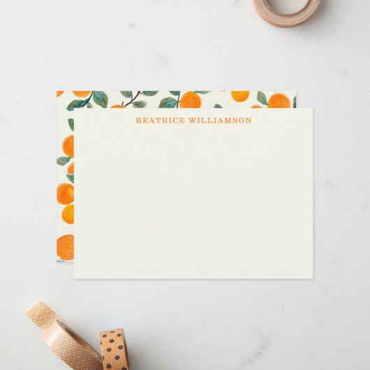 カワイオレンジの水彩パーソナライズされた模様 ノートカード (正面/裏面インサイチュ)