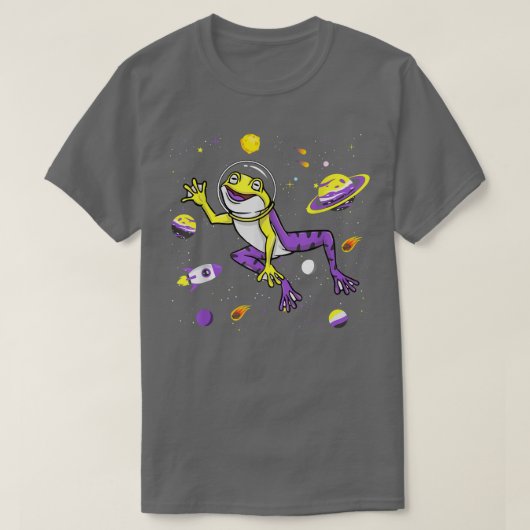 カワイカエルの宇宙非バイナリ旗源Genderqu Tシャツ (デザイン正面)