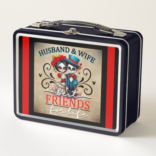 カワイカップル砂糖スカル メタルランチボックス (正面)