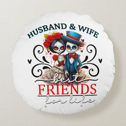 カワイカップル砂糖スカル ラウンドクッション (正面)