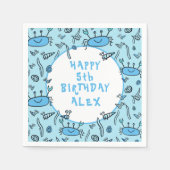 カワイカニシーアニマルズボーイハッピーバースデー スタンダードカクテルナプキン (正面)