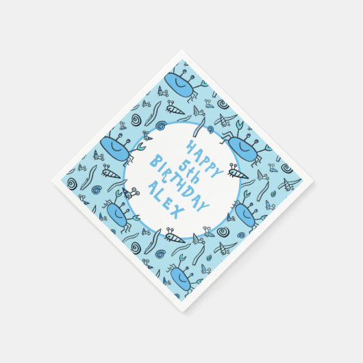 カワイカニシーアニマルズボーイハッピーバースデー スタンダードカクテルナプキン (角)