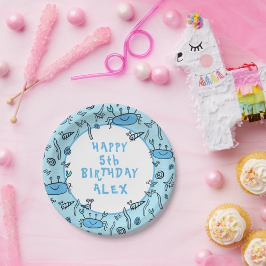 カワイカニシーアニマルズボーイハッピーバースデー ペーパープレート (パーティー)