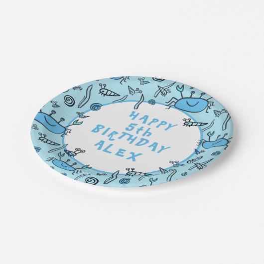 カワイカニシーアニマルズボーイハッピーバースデー ペーパープレート (アングル)