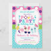 カワイガールズプールパーティー誕生日 招待状 (正面)