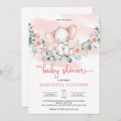 カワイガールベビーゾウeucalyptusリース赤面 招待状 (正面/裏面)