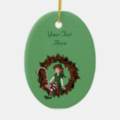 カワイガール小妖精や小人ポインセチアリースホリデイ セラミックオーナメント (正面)