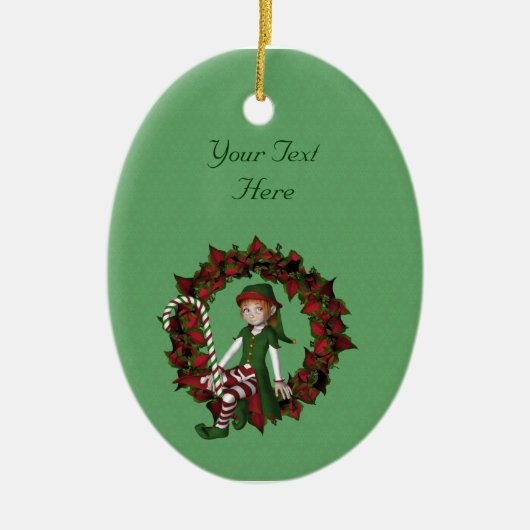 カワイガール小妖精や小人ポインセチアリースホリデイ セラミックオーナメント (正面)