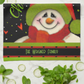 カワイクリストマスタイム雪だるまレッドグリーンパーソナライズされた キッチンタオル (折り畳み)