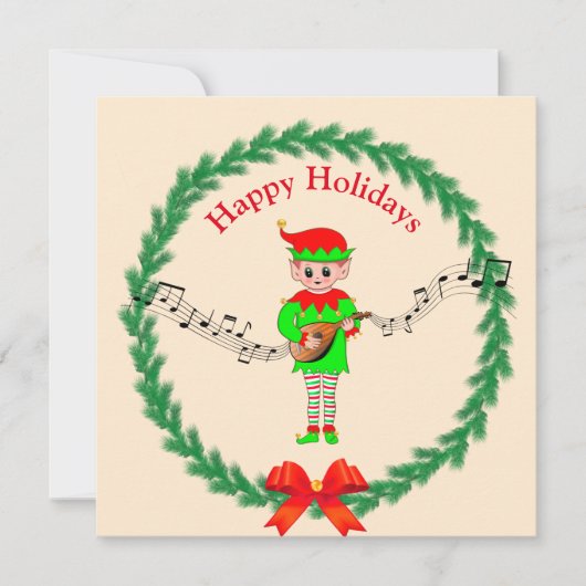 カワイクリスマス小妖精や小人とマンドリン (正面)