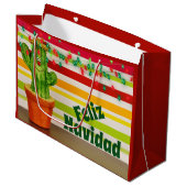 カワイサボテンとホリデーライトフェリズナビダッド ラージペーパーバッグ (正面アングル)