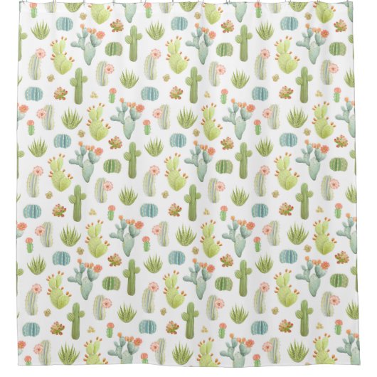 カワイサボテン立ち模様 シャワーカーテン (正面)