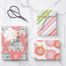 カワイシャークのクリスマスツリーとイニシャル ラッピングペーパーシート