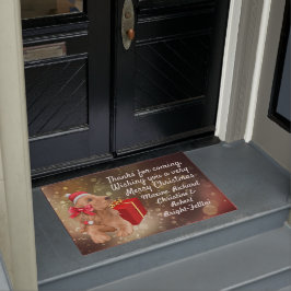 カワイスパニエル犬レッドハット&ボックスフェスティバルカスタムクリスマス ドアマット