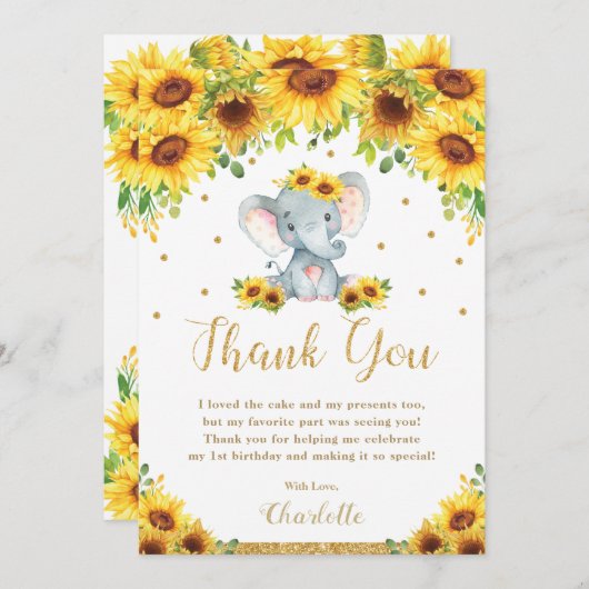 カワイゾウヒマワリ第1誕生日パーティーフローラ サンキューカード (正面/裏面)
