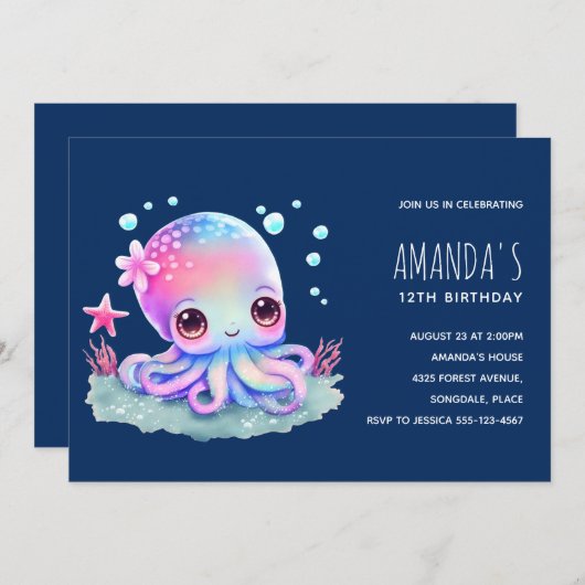 カワイタコ海の生物誕生日 招待状 (正面/裏面)