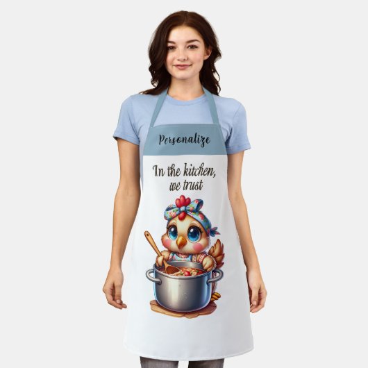 カワイチキン料理オンストーブキッチン引用文 エプロン (着用した状態)