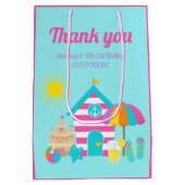 カワイトおもしろいキッズビーチサマー誕生日サンキュー ミディアムペーパーバッグ (裏面)