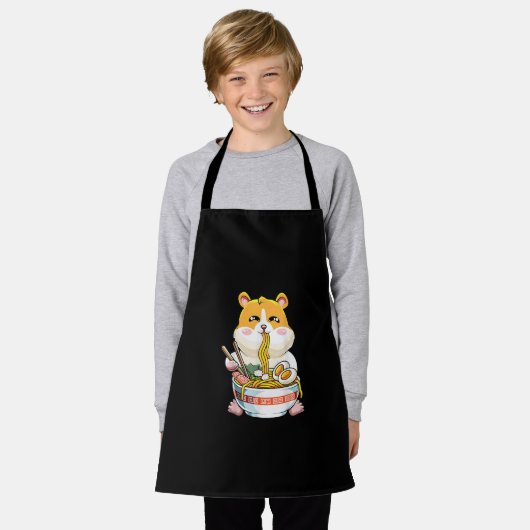 カワイトかわいいハムスターラーメンアニメ エプロン (着用した状態)