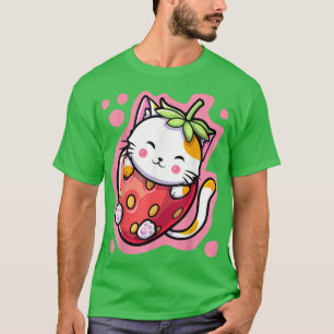 カワイトかわいい猫いちご乳日本のアニメWom Tシャツ