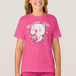 カワイトかわいい猫イ日本のチゴミルク Tシャツ