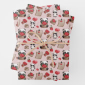 カワイトなバレンタインデーパンダベアラブパターン ラッピングペーパーシート (インサイチュ)