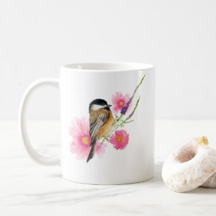 カワイトな黒いキャップ《鳥》アメリカゴガラフラワーズ水彩 コーヒーマグカップ