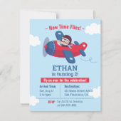 カワイトアビエーターパイロット飛行機ボーイズ誕生パーティー  招待状 (正面)