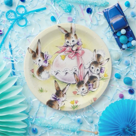 カワイトイースターバニーズレトロヴィンテージパーティー ペーパープレート (パーティー)
