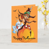 カワイトウィッチ&幽霊ハロウィーンカード カード (黄色い花)
