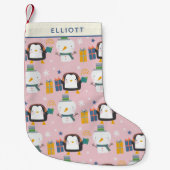 カワイトウィンターペンギンアンド雪だるまピパーソナライズされたンク スモールクリスマスストッキング (正面)