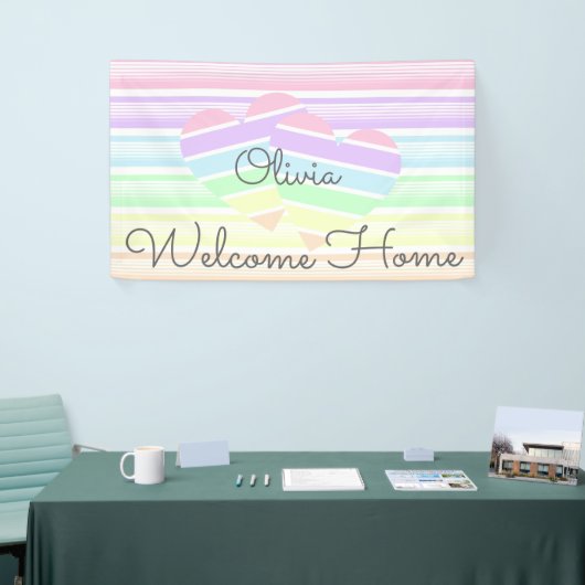 カワイトウェルカムホームレインボーストライプラブハート 横断幕 (トレードショー)