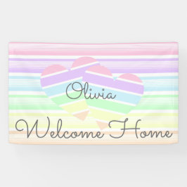 カワイトウェルカムホームレインボーストライプラブハート 横断幕