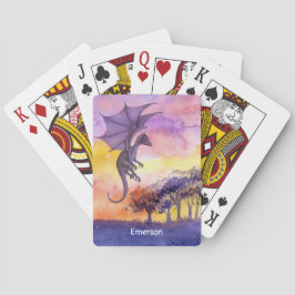 カワイトウォーターカラーパープルマジカル飛んでいるドラゴン トランプ