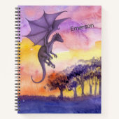 カワイトウォーターカラーパープルマジカル飛んでいるドラゴン ノートブック (正面)