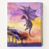 カワイトウォーターカラーパープルマジカル飛んでいるドラゴン ノートブック (裏面)