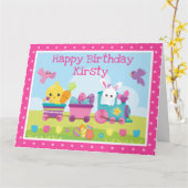 カワイトウサギチヨコ・チョコレートエッグストレイン誕生日 カード (黄色い花)