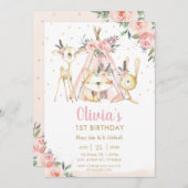 カワイトウッドランドアニマルズボホ部族少女誕生日 招待状 (正面/裏面)