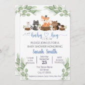 カワイトウッドランドアニマル男の赤ちゃんシャワー 招待状 (正面/裏面)