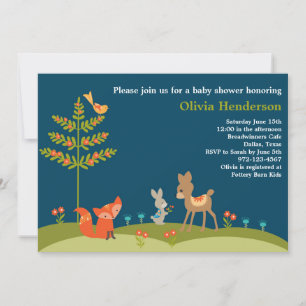 カワイトウッドランド動物ベビーシャワー招待状 招待状