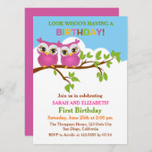 カワイトオウルズオンブランチツインズバースデーパーティー招待状 招待状 (正面/裏面)