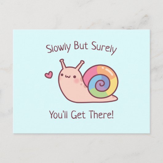 カワイトカタツムリゆっくりだが確実な勇気付けられる引用文 ポストカード (正面)