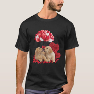 カワイトカップルゴールデンリトリーバーバレンタインデイドッグL Tシャツ