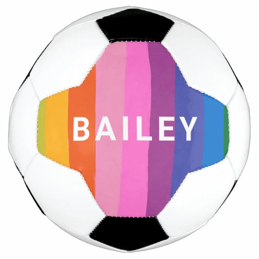 カワイトカラフルおもしろいレイストライプンボーパーソナライズされた サッカーボール (正面)