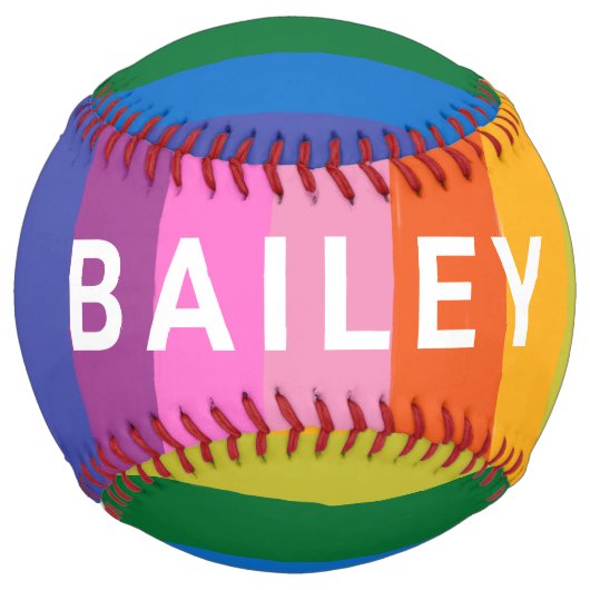 カワイトカラフルおもしろいレイストライプンボーパーソナライズされた ソフトボール (正面)