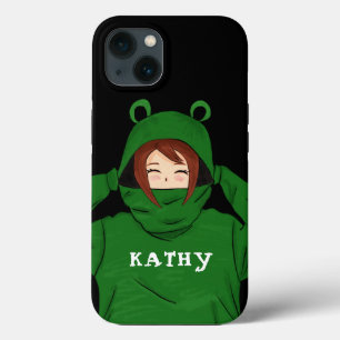 カワイトガールウィズグリーンフロッグフード付スケッチブラック iPhone 13ケース