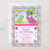 カワイトガール恐竜フレンドズ子供の誕生日 招待状 (正面)
